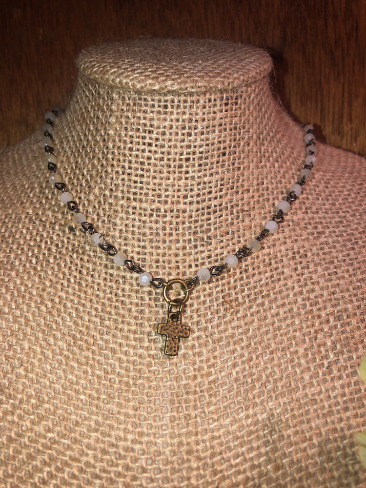 Ivory Bead Cross Choker Necklace